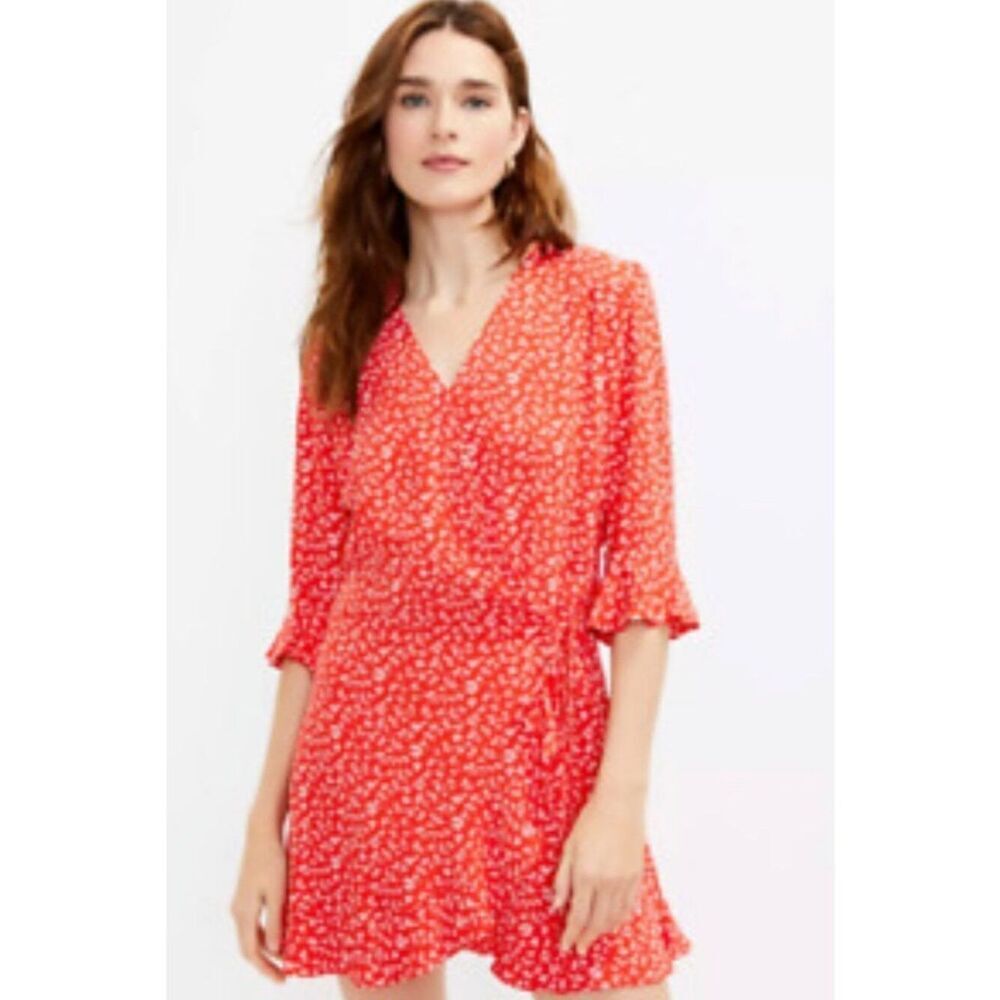 Loft Women's Faux Wrap 3/4 Sleeve Floral Print Skort Romper Size S